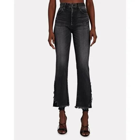 MOUSSY Alhambra Flare-Hi Jeans Black Cropped Flare Split Hem High Rise 29 - Picture 11 of 11